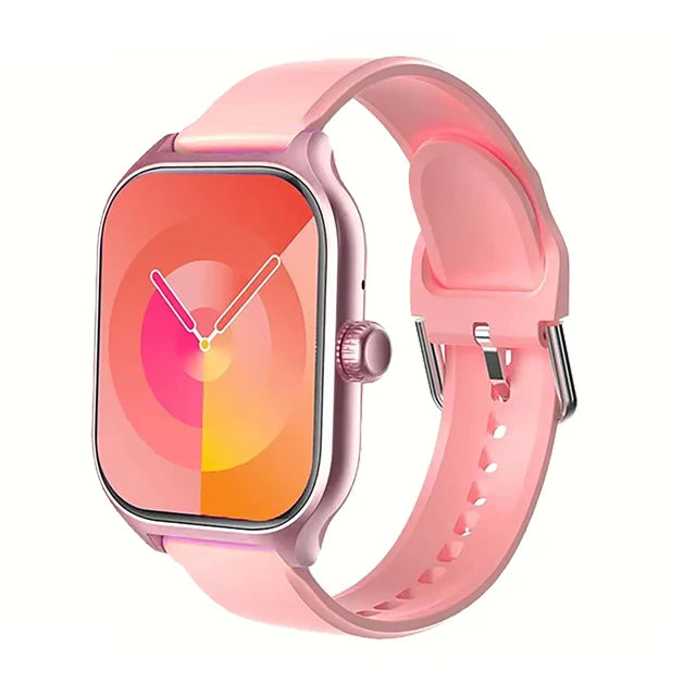 2.01-inch smart watch with pink band and square touchscreen