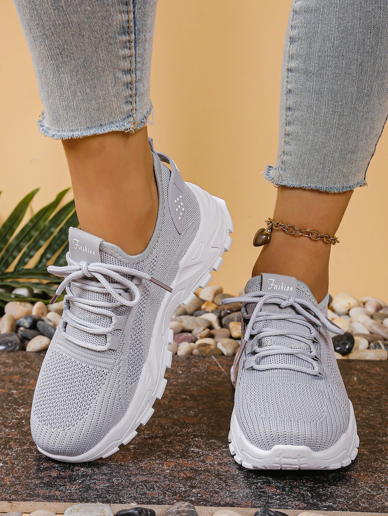 Women's breathable mesh athletic sneakers by Cedar & Moore, light gray with thick sole