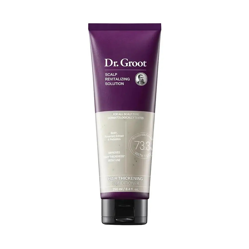 Dr.Groot hair thickening conditioner tube in purple packaging
