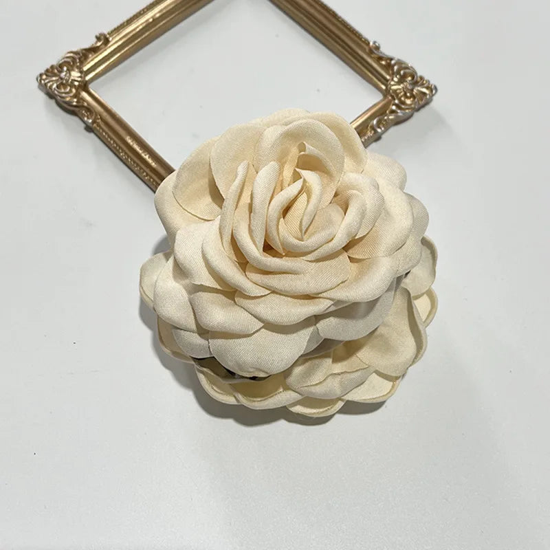 Fabric rose hair claw clip, cream fabric flower with gold claw base