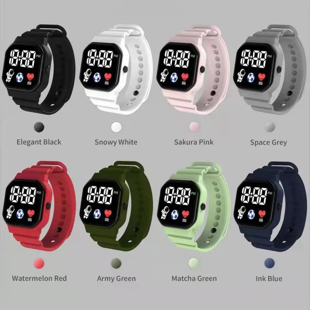 Kids LED digital watch set with multiple colorful silicone straps and black displays