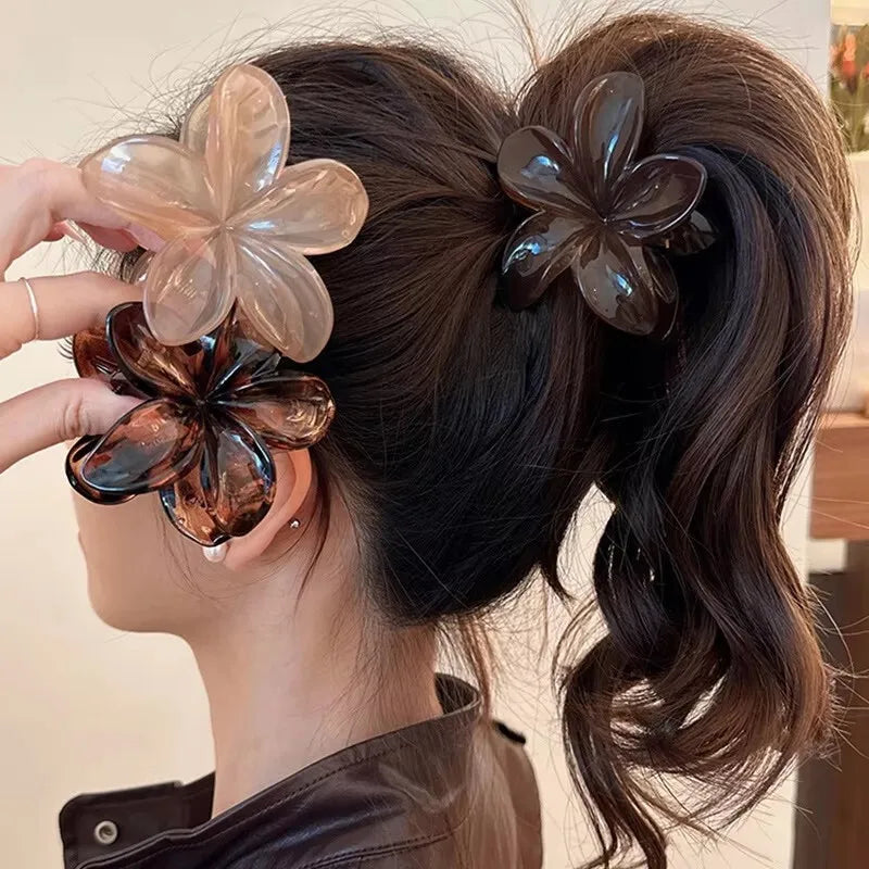 Epoxy Flower Hair Claw Clips - Leopard Print Hawaiian Gradient Barrettes for Women & Girls