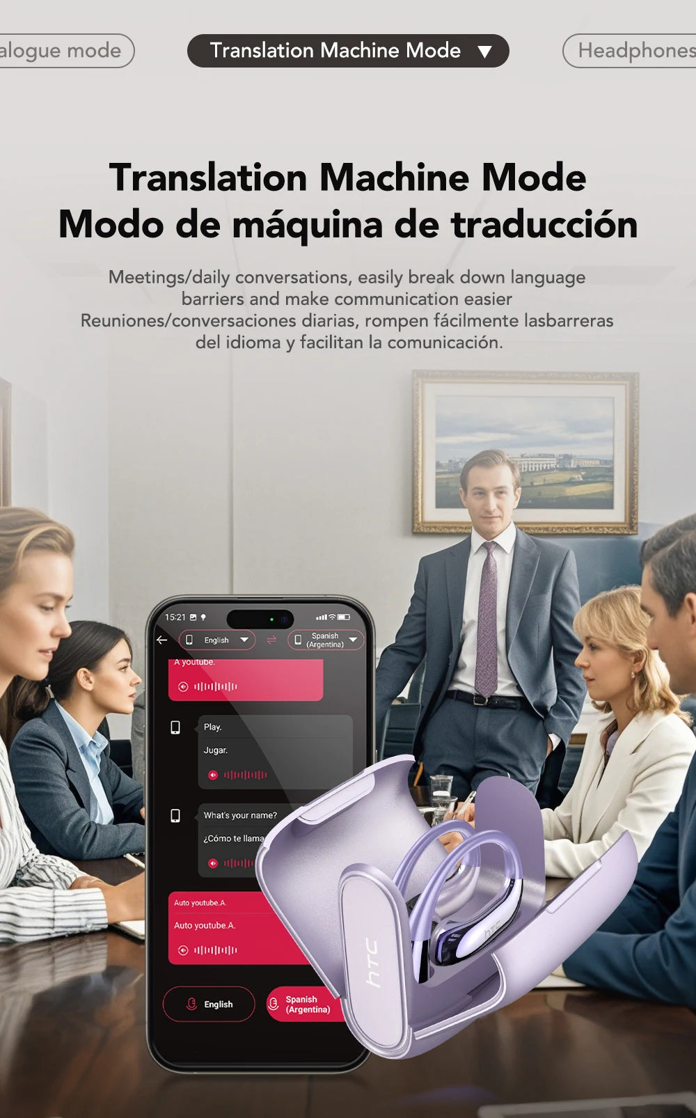 HTC NE23 OWS Open-Ear Headphones - Wireless with 6.0 Translation & Dual Noise Reduction
