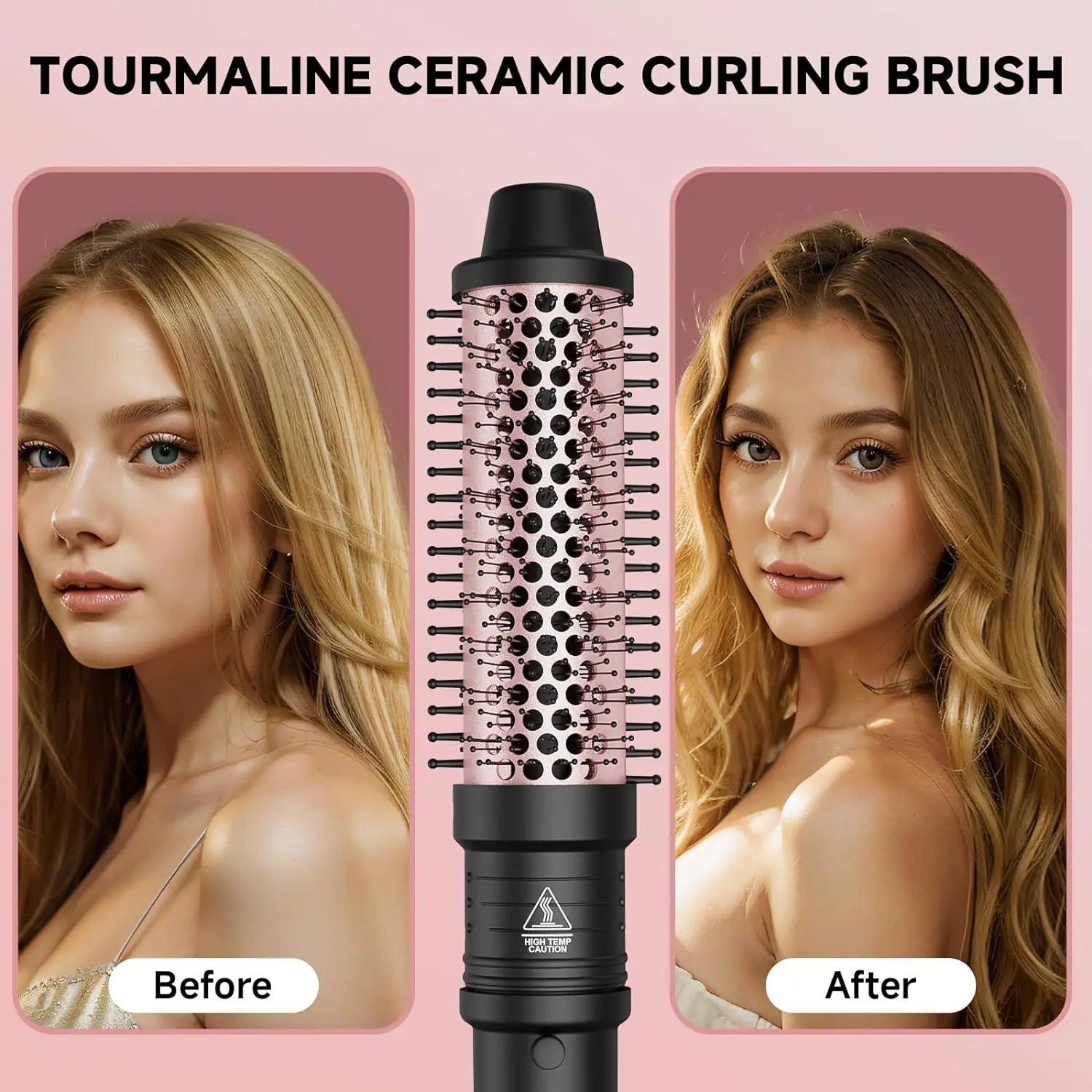 Tourmaline curling brush attachment with rose-gold barrel and black spiked bristles