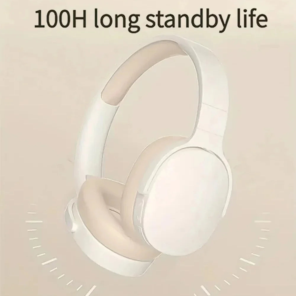 Off-white over-ear sports headphones with padded headband and cushioned ear cups, side view.