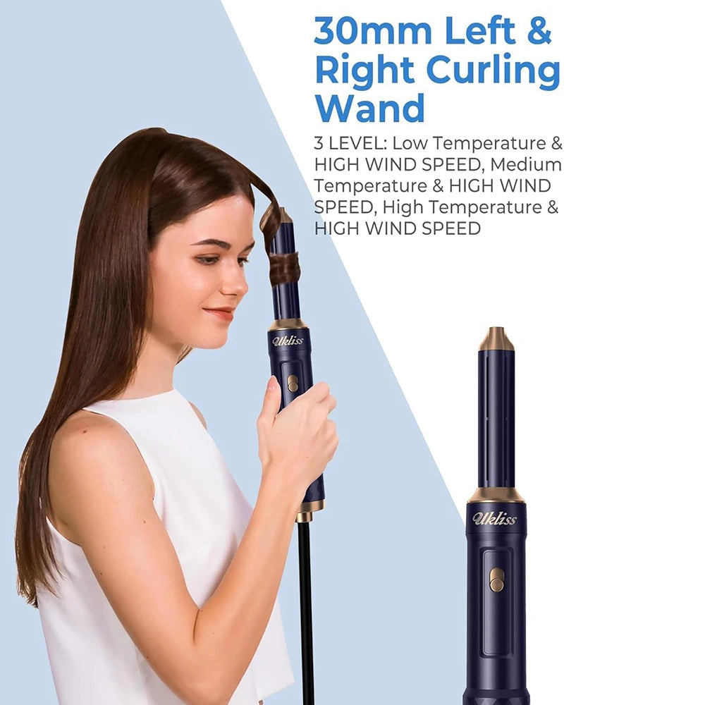 6-in-1 Hair Dryer Brush - Electric Blow Dryer Kit with Negative Ionic Styling & Curling Wand