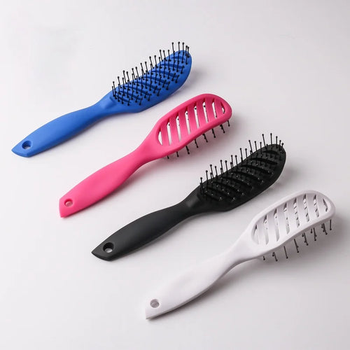 Curved hair detangling brush set with 9-row bristles and scalp massage, blue, pink, black
