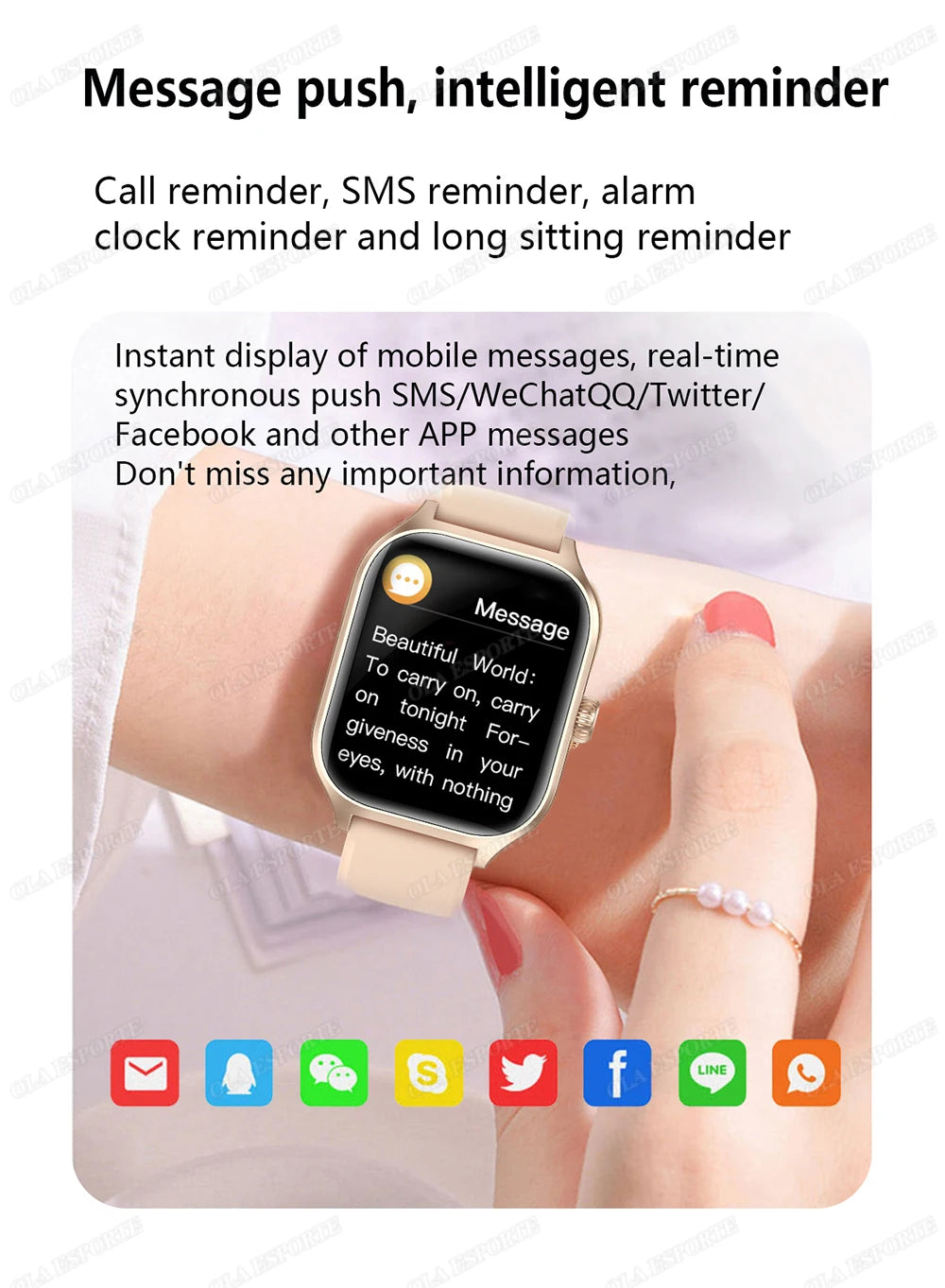 Cedar & Moore 2.01-inch Smart Watch with beige strap and gold-tone case; Bluetooth calls, heart-rate & blood-pressure monitor