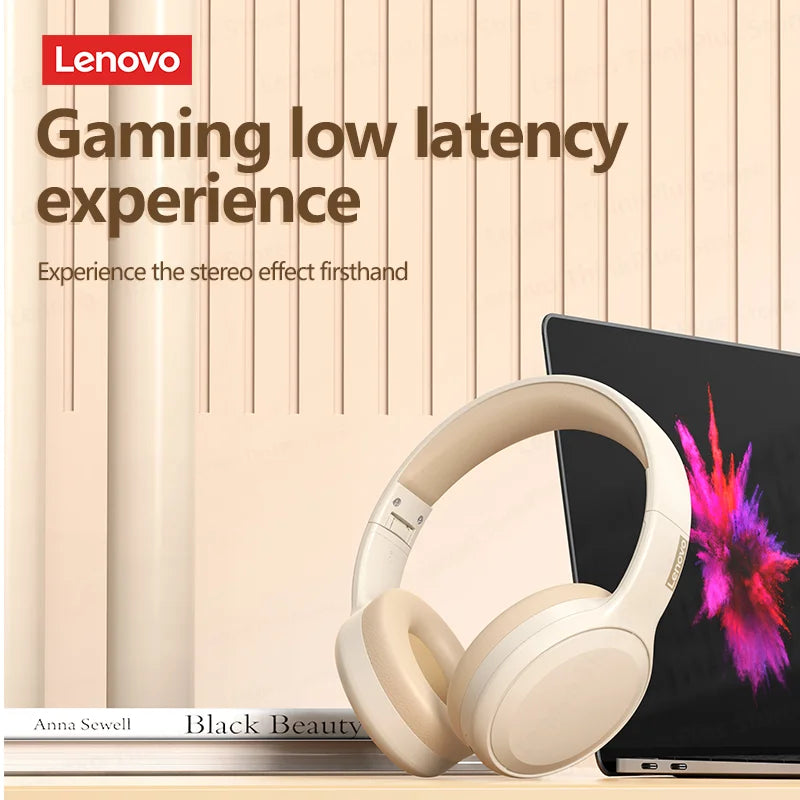 Beige wireless over-ear headphones with cushioned headband and ear pads