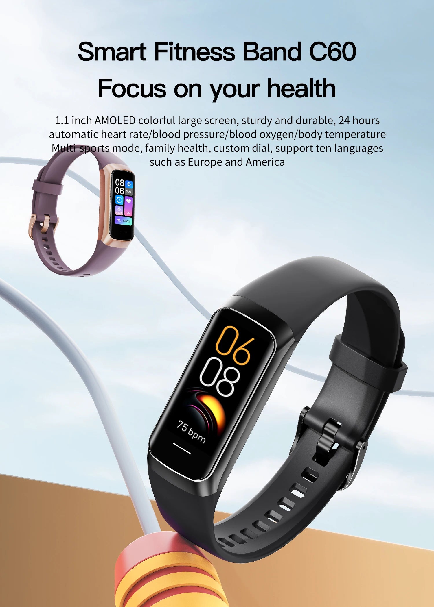 LIGE 1.1 Inch Amoled Waterproof Heart Rate Monitor Slim Smart Watch