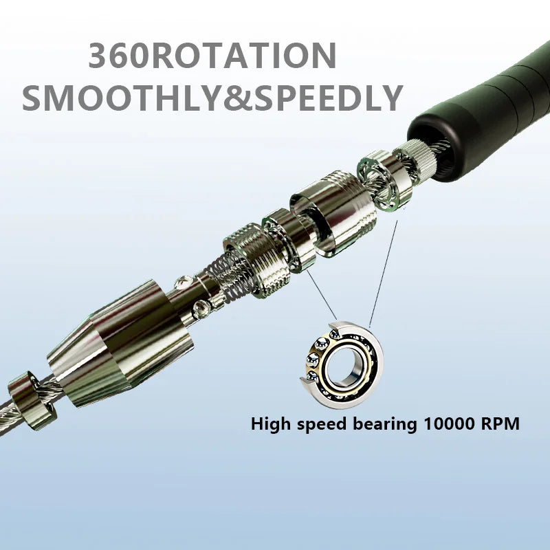 Speed jump rope with ball-bearing swivel and coiled cable, green handle