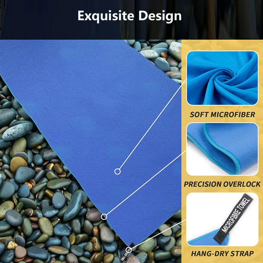 Quick-Dry microfiber sports towel by Cedar & Moore, blue with storage bag; ultra-absorbent for gym and travel