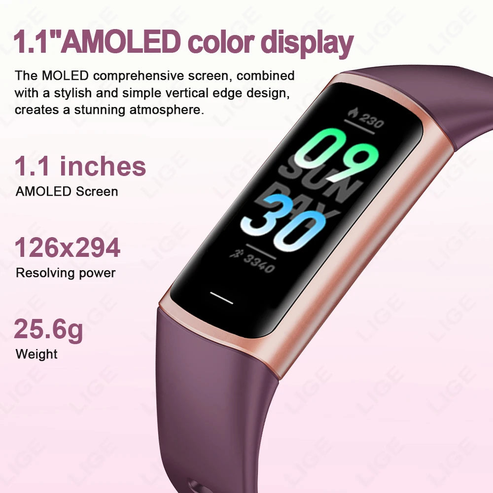 LIGE Fashion Smartwatch Temperature Blood Heart Oxygen Monitoring Bracelet