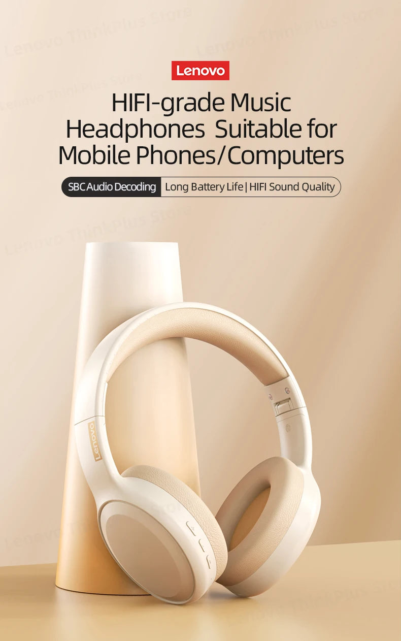 Beige wireless over-ear headphones with foldable design and cushioned ear pads