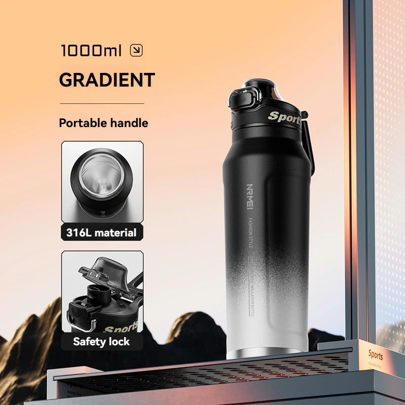 1L Stainless Steel Insulated Bottle - 6-Layer Vacuum Flask for Hiking, Cycling & Fitness