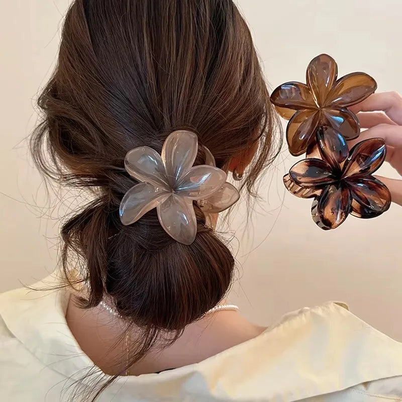 Epoxy Flower Hair Claw Clips - Leopard Print Hawaiian Gradient Barrettes for Women & Girls