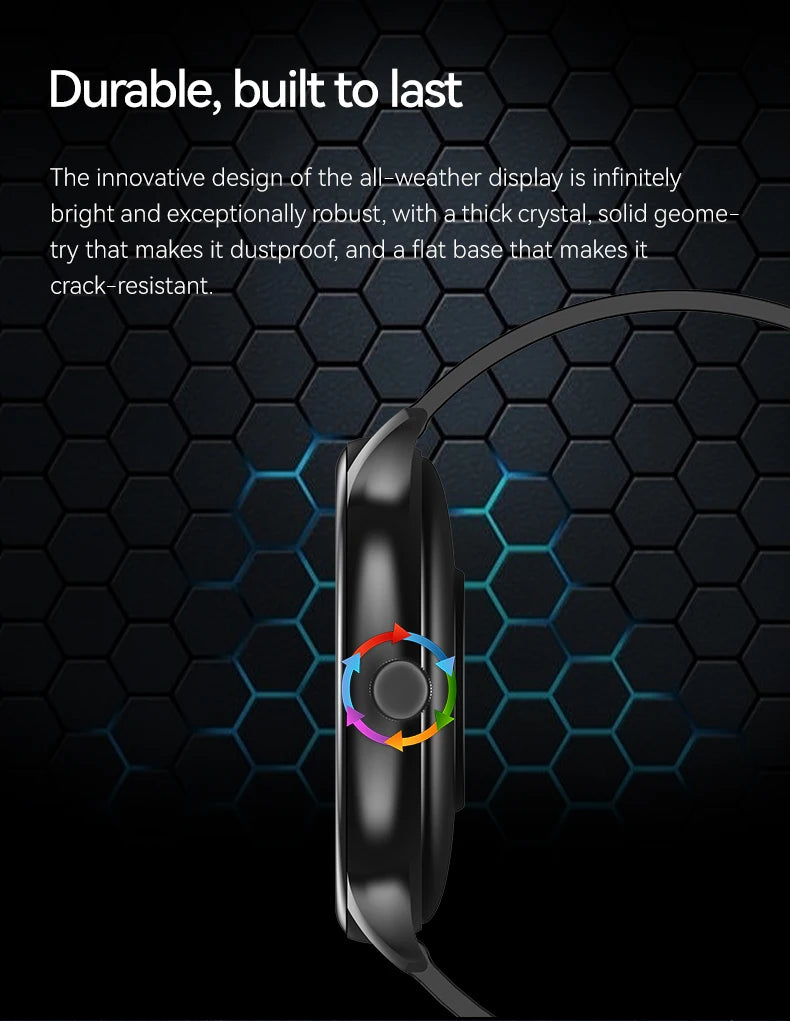 LAXASFIT GT2 smart watch in black with a colorful rotating crown ring