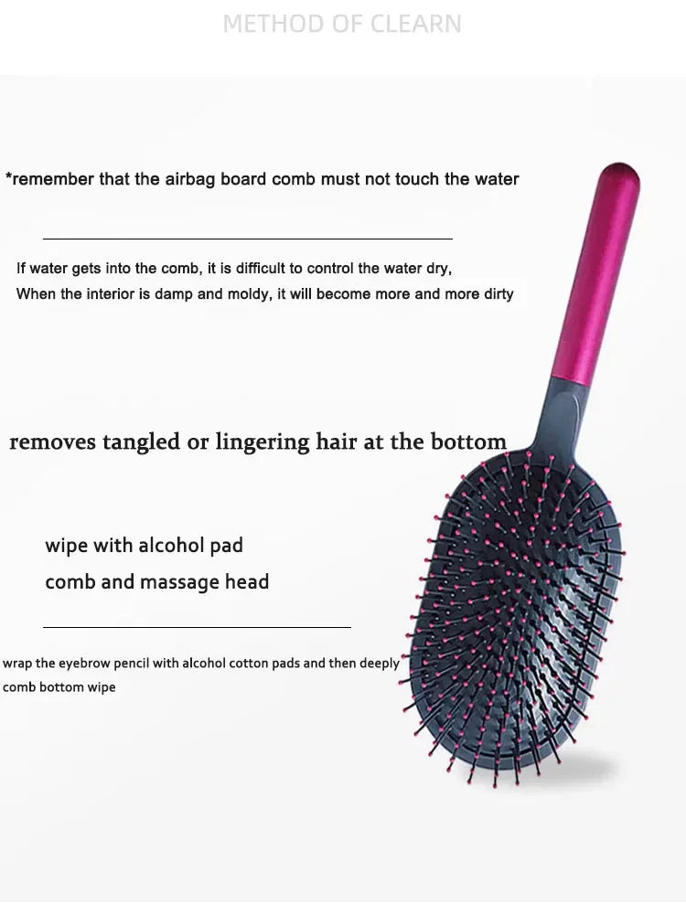 Airbag hair brush with pink handle and black vented massage bristles