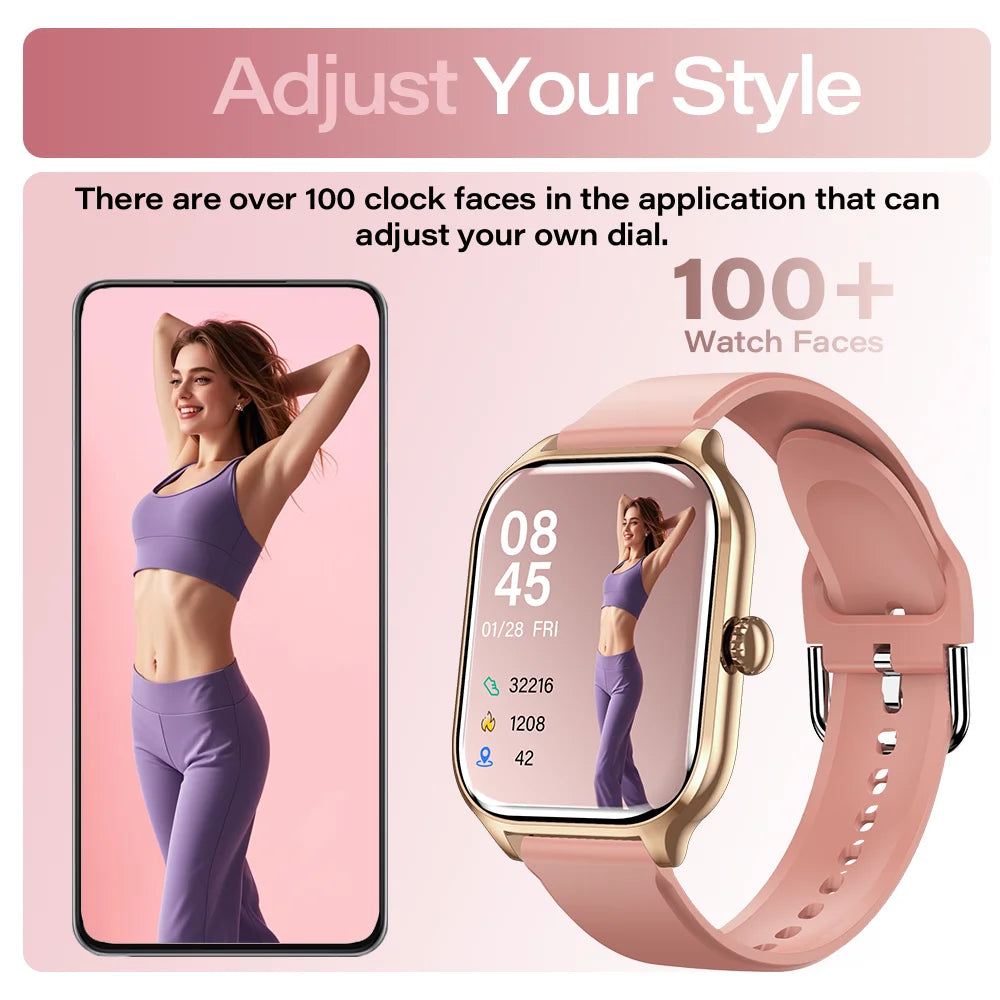 LAXASFIT H9 Pro Max smart watch by Cedar & Moore, pink strap with gold case; 2 items shown