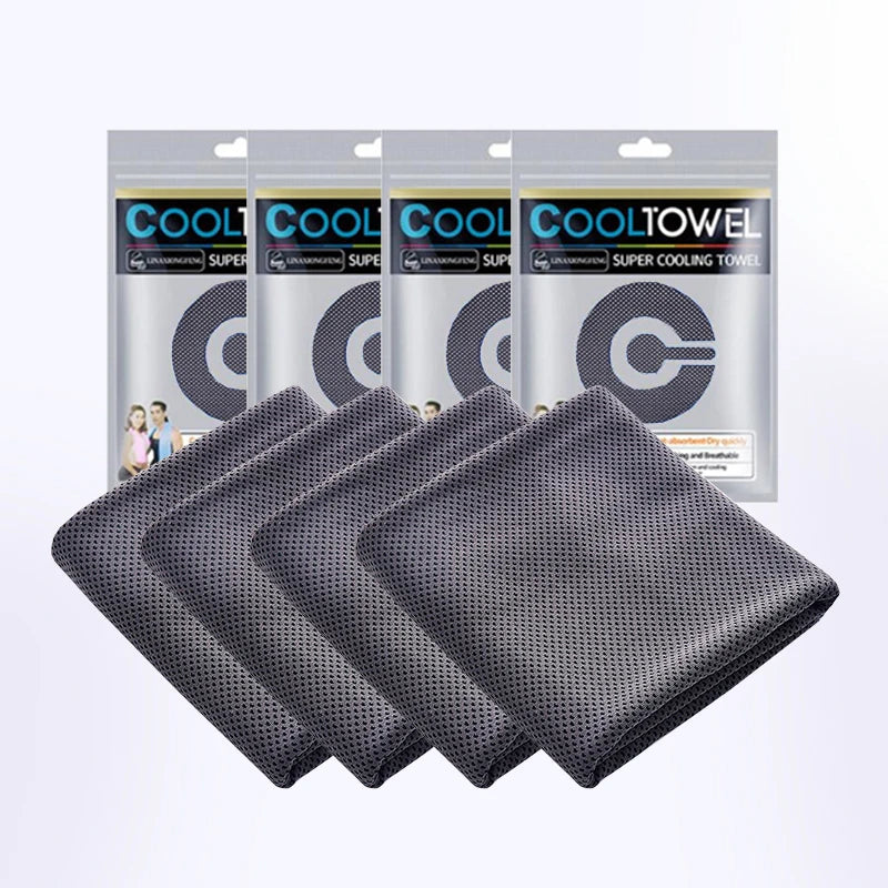 4-pack gray microfiber cooling towels, 35.4x11.8 inches