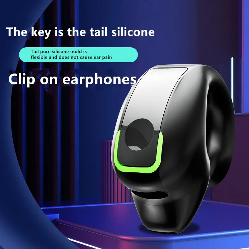Clip-On Wireless Earphone - Bluetooth 5.3 Open-Ear Design with Noise Cancelling & Mic