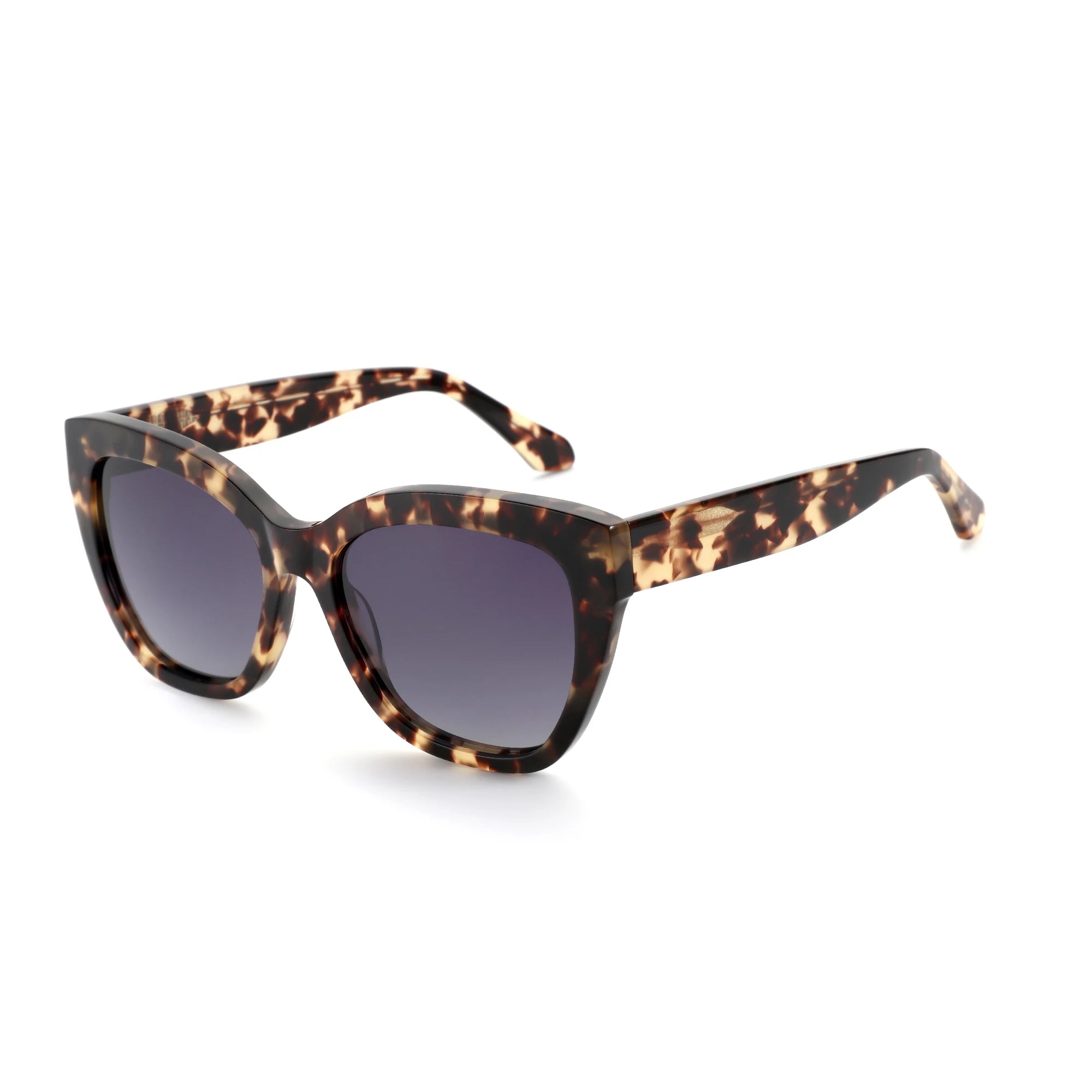 Oversized square cat-eye sunglasses with dark lenses and tortoise-pattern frames