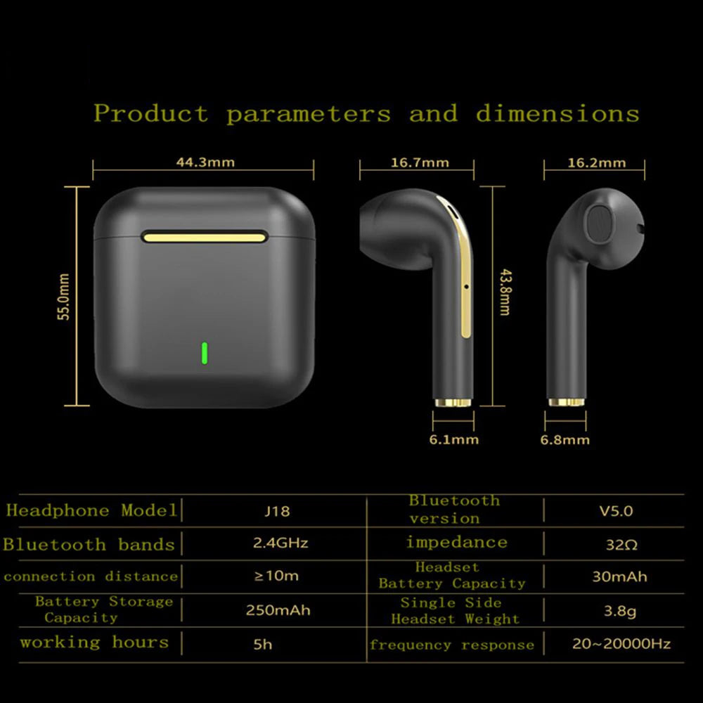 J18 TWS Wireless Earbuds - Bluetooth 5.3 Headphones with Noise Cancelling