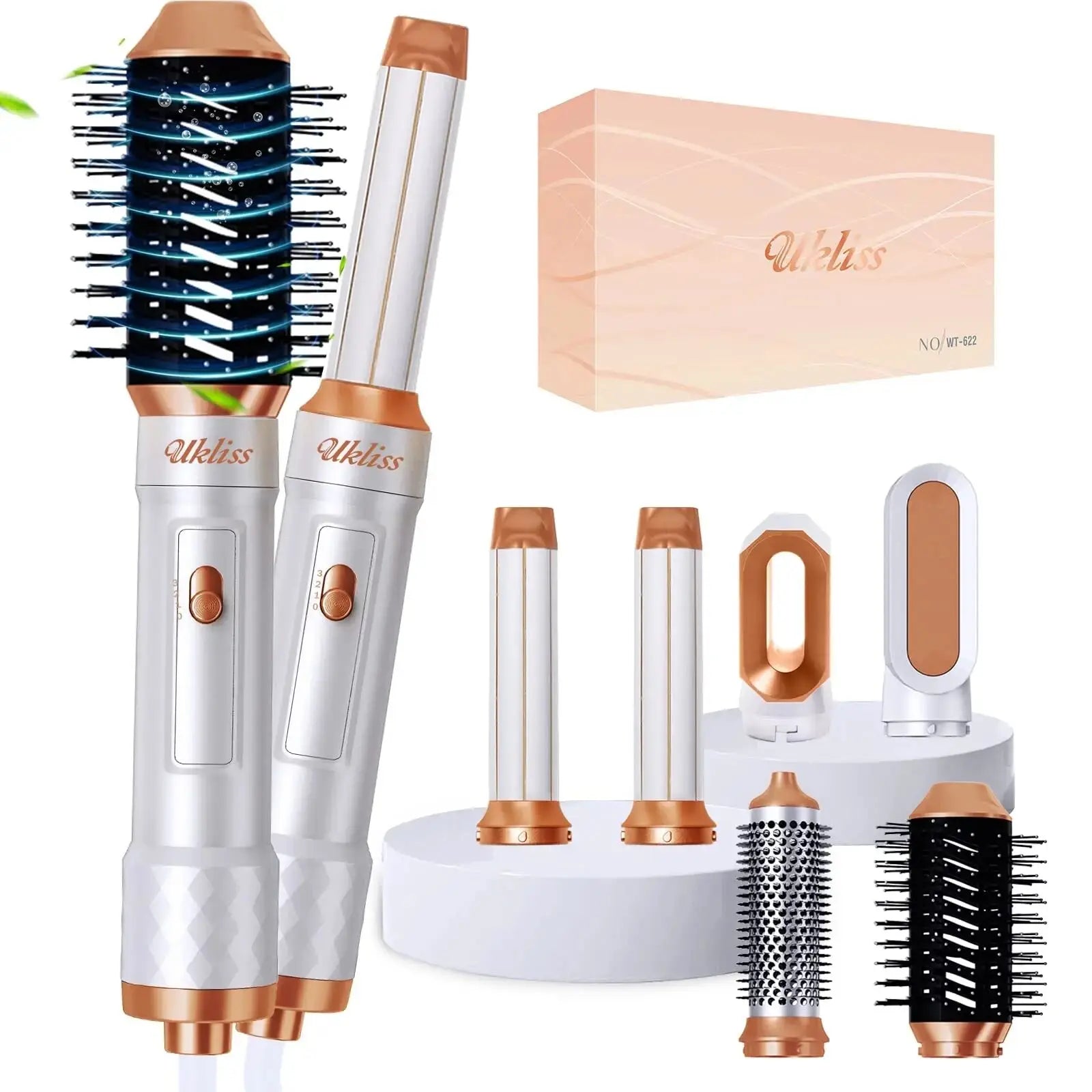 6-in-1 Hair Dryer Brush - Electric Blow Dryer Kit with Negative Ionic Styling & Curling Wand