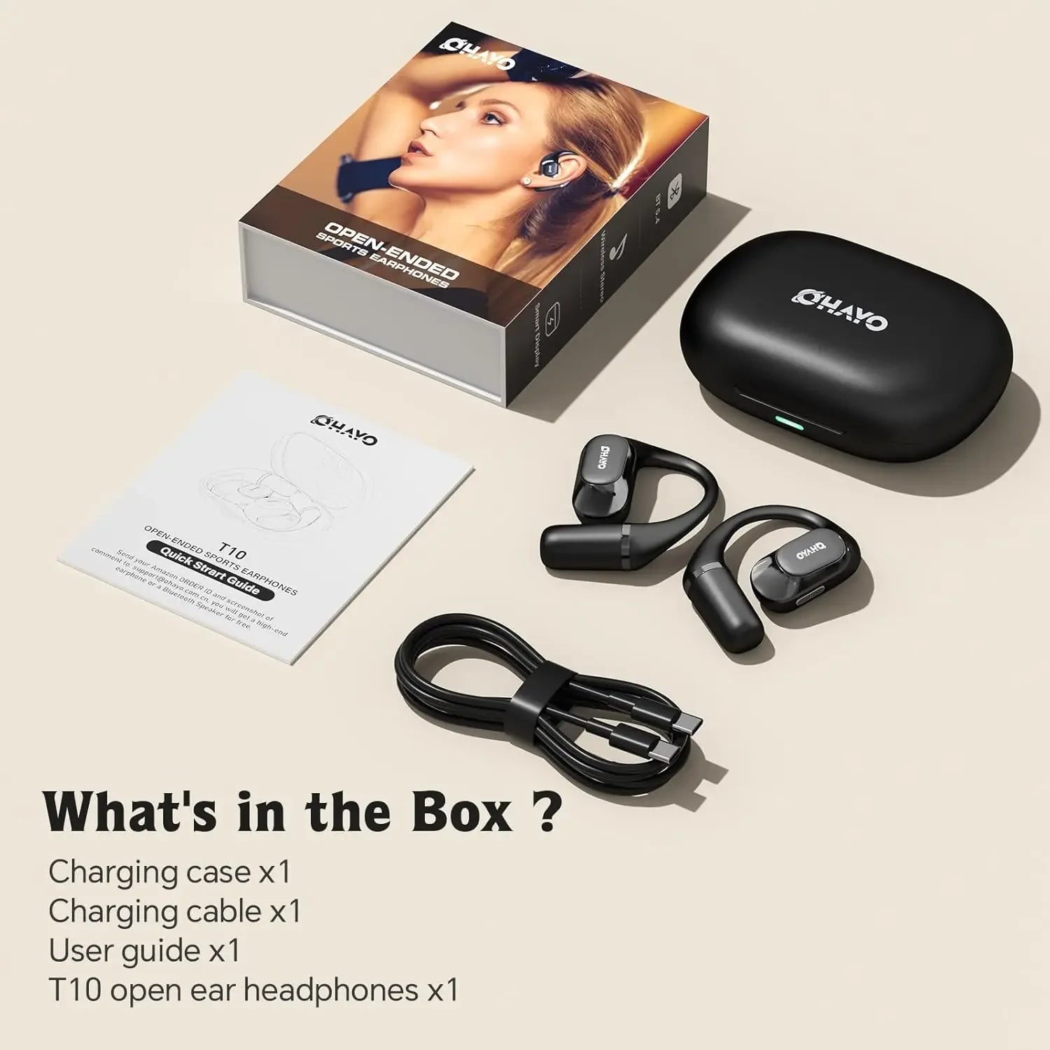 Ohayo T10 Open-Ear Sports Headphones - Bluetooth 5.4 with 40Hr Battery & IPX6 Waterproof