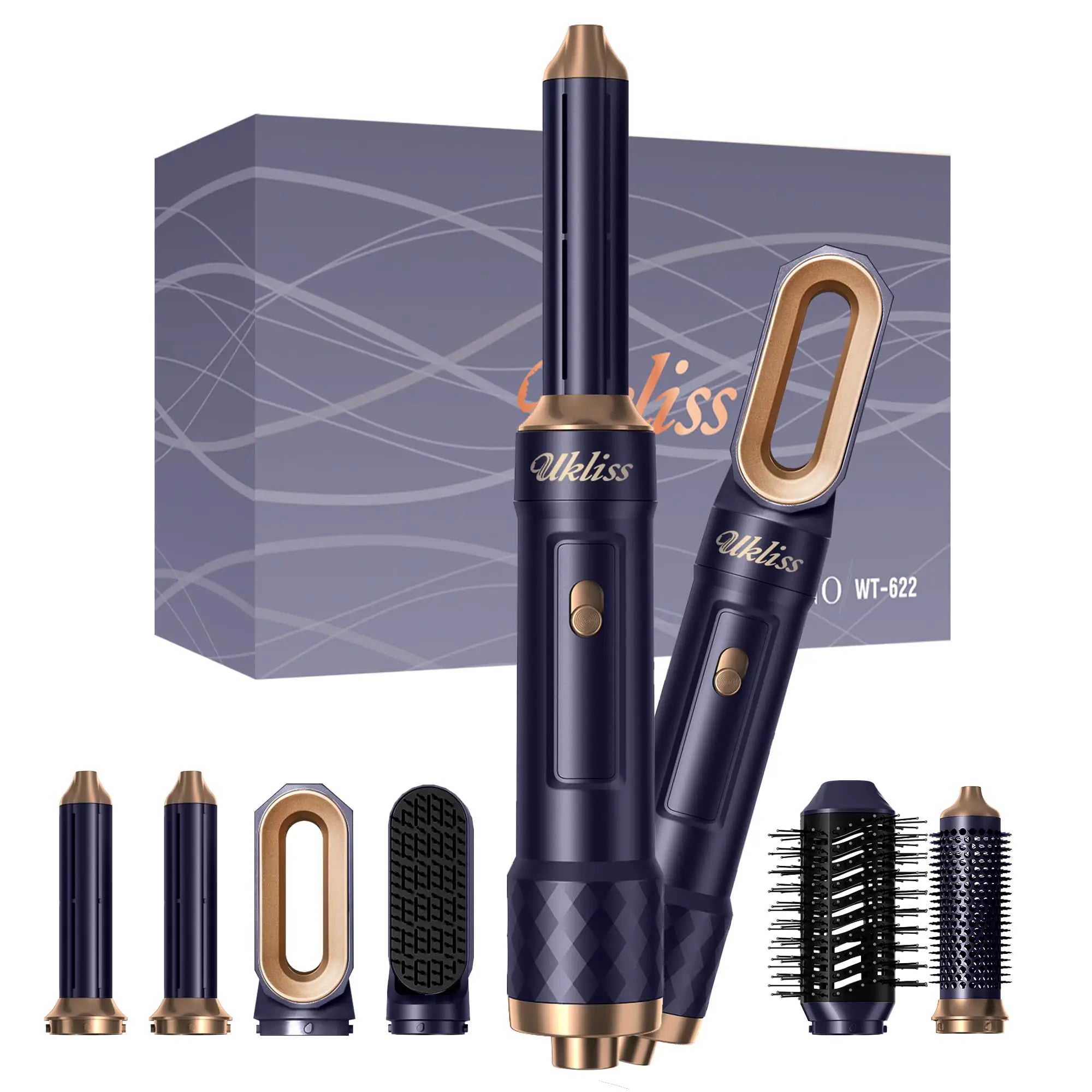 6-in-1 Hair Dryer Brush - Electric Blow Dryer Kit with Negative Ionic Styling & Curling Wand