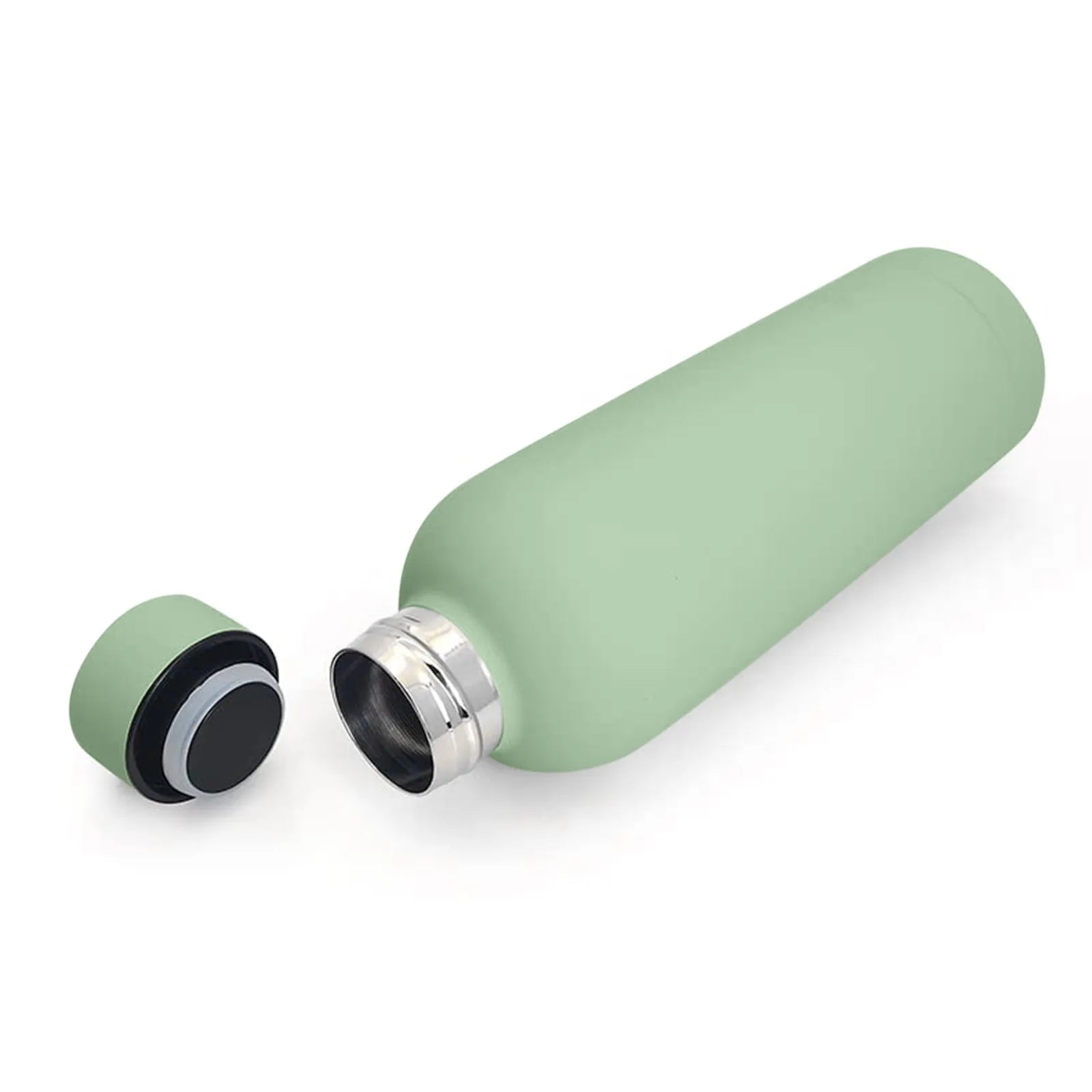 500ml insulated stainless steel water bottle by Cedar & Moore, green finish with cap removed