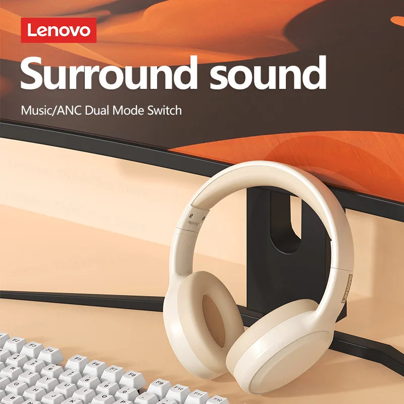 White wireless over-ear headphones with rounded ear cups and cushioned pads