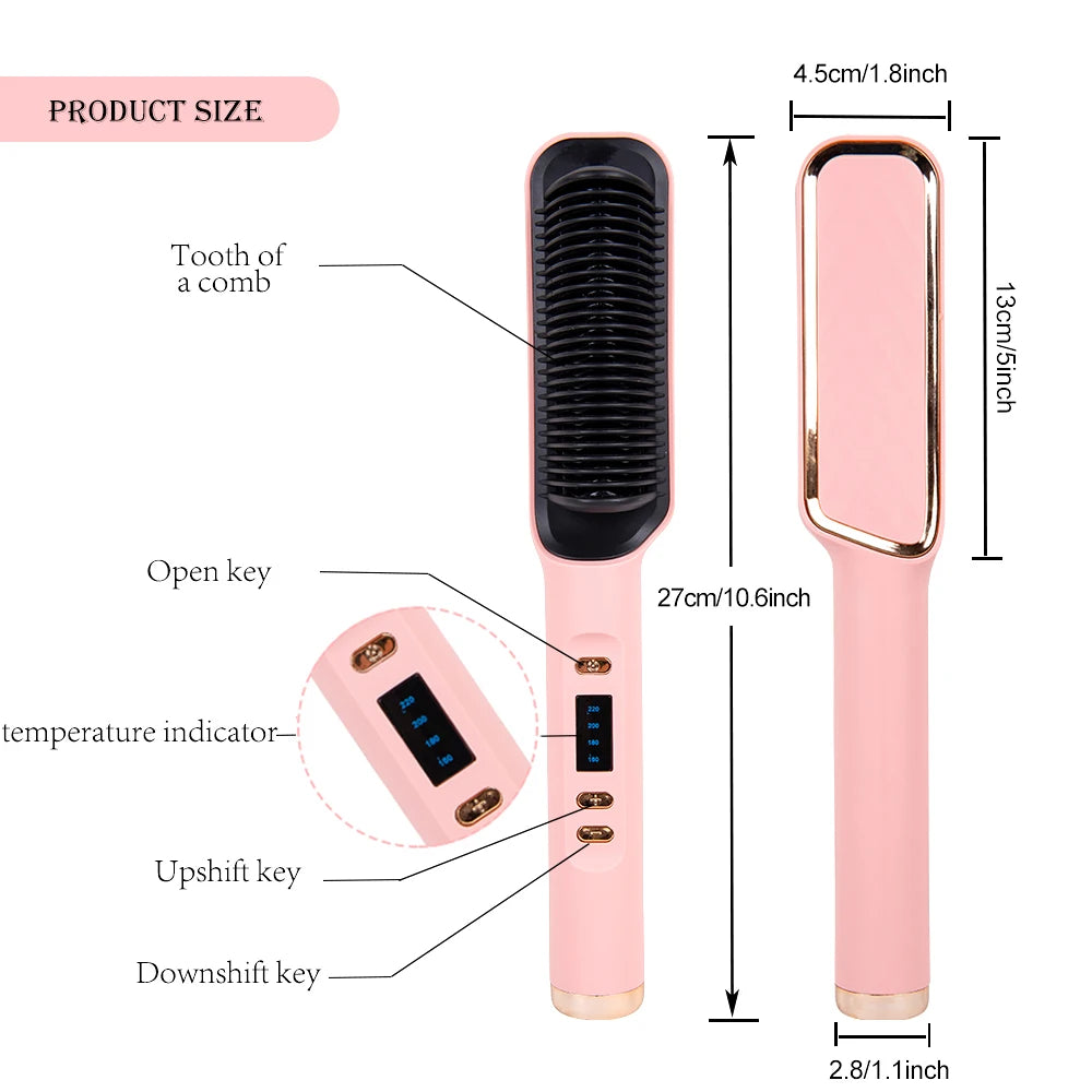 Hair Straightener Electric Brush - Hot Comb Heating Brush for Sleek, Smooth Styling