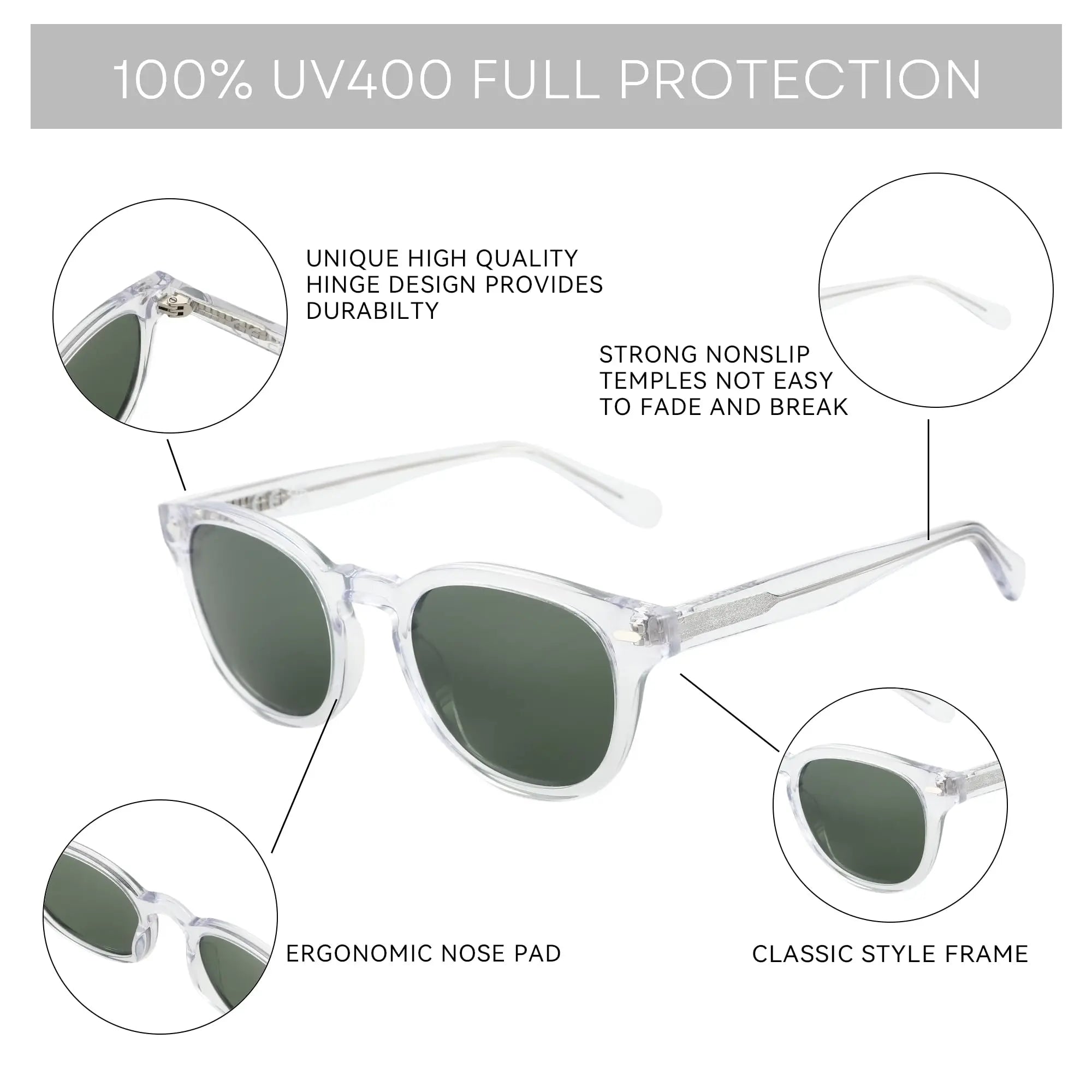 ZENOTTIC Round Polarized Sunglasses - Eco-Friendly Acetate Retro UV400 Protection