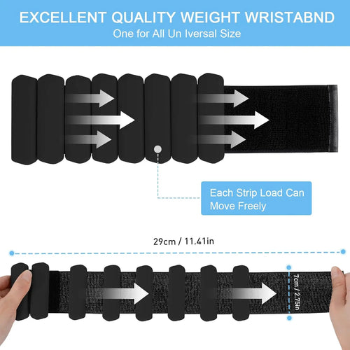Adjustable wrist and ankle weights set, black segmented strips with hook-and-loop strap