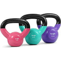 Vinyl Coated Kettlebell Set - 3-Piece Cast Iron (5lb, 10lb, 15lb) with Flat Base
