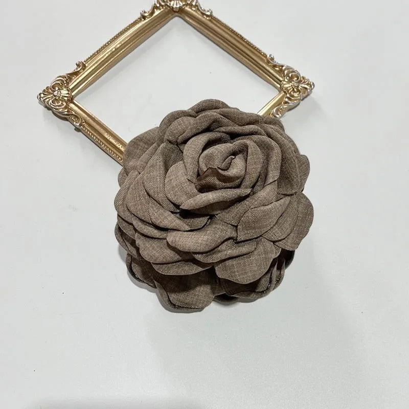 Fabric rose hair claw clip, taupe fabric flower with gold claw base