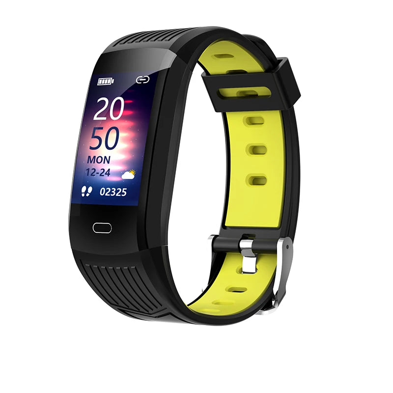 Sport smart watch with yellow silicone band and dark display