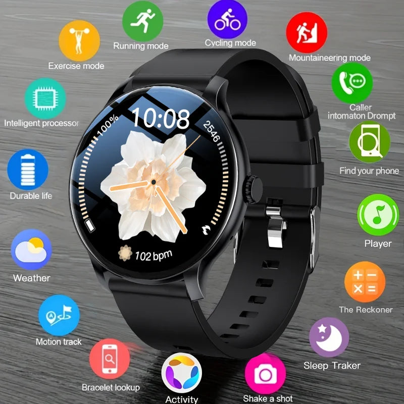 LAXASFIT GT2 smart watch by Cedar & Moore, black round 1.52-inch HD touch screen with health tracking