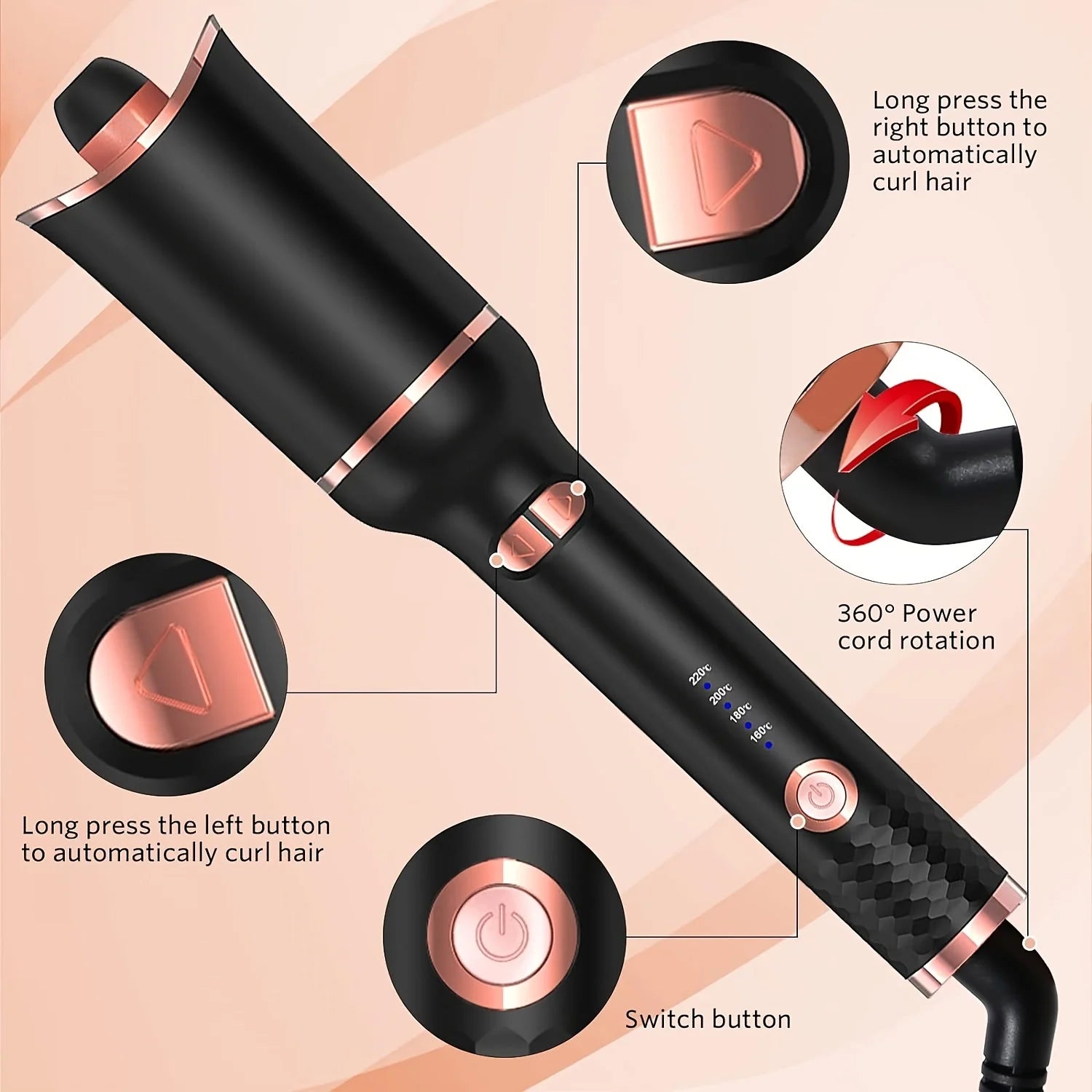 Automatic Hair Curling Iron - Ceramic Rotating Air Spin Wand Styler with Magic Curl Technology
