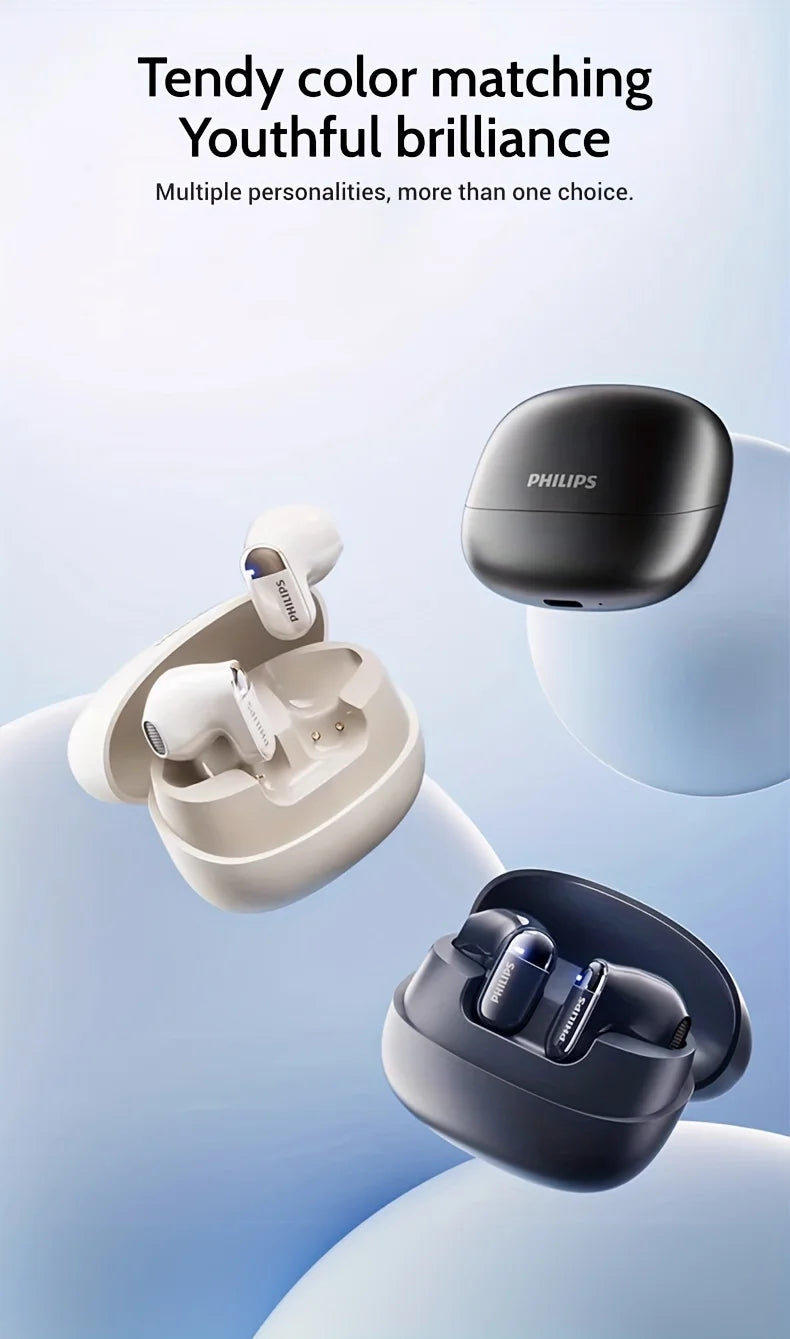 White and black wireless earbuds with matching charging cases