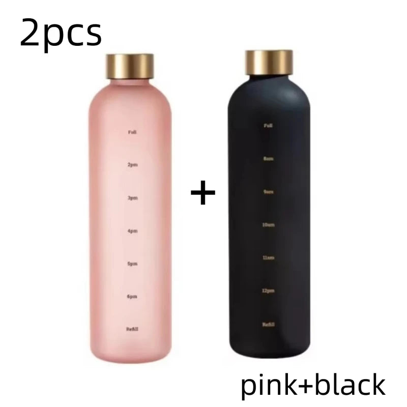 1 Liter Motivational Water Bottle with Time Markers - Sports Hydration Tracker