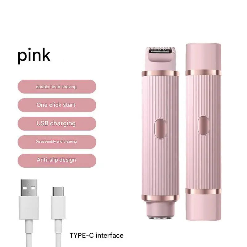 Pink 2-in-1 electric hair trimmer and shaver with USB charging Type-C cable