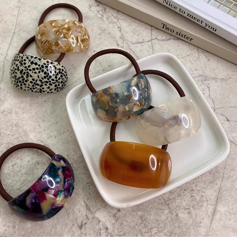 Women's Acrylic Patterned Hair Ties - Elegant Ponytail Holders