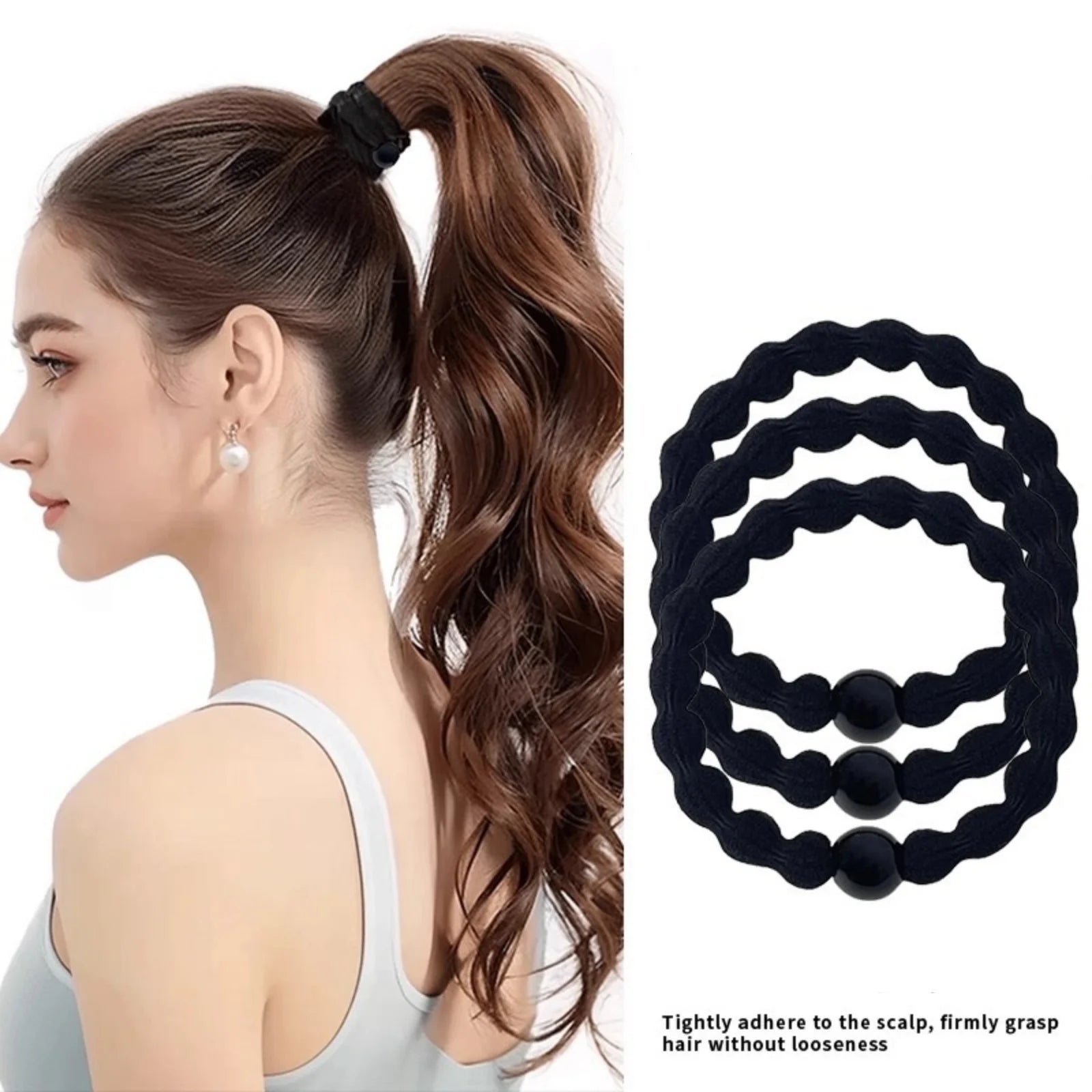5/10pcs Classic Minimalist Sporty Hair Ties - Black Beaded Elastics with Strong Hold