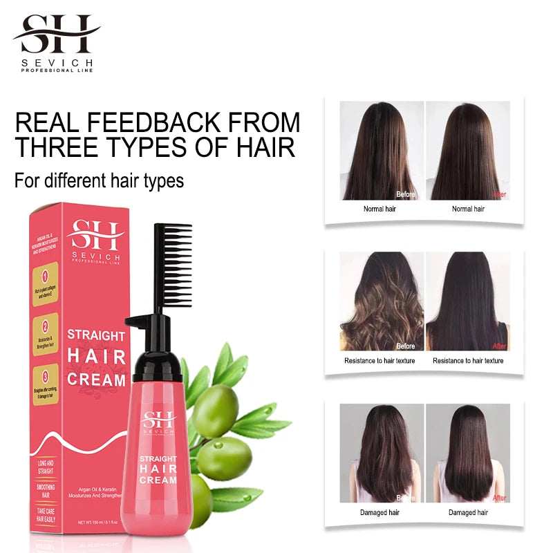 Sevich Keratin Straightening Cream with Comb bottle and pink box, 150ml, professional salon treatment