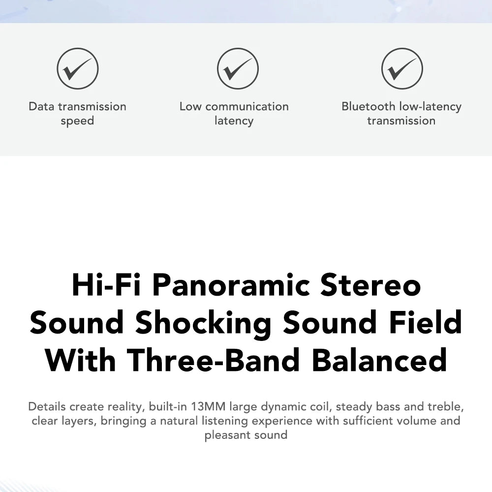 Hi-Fi stereo sound graphic and checkmark icons for earbuds