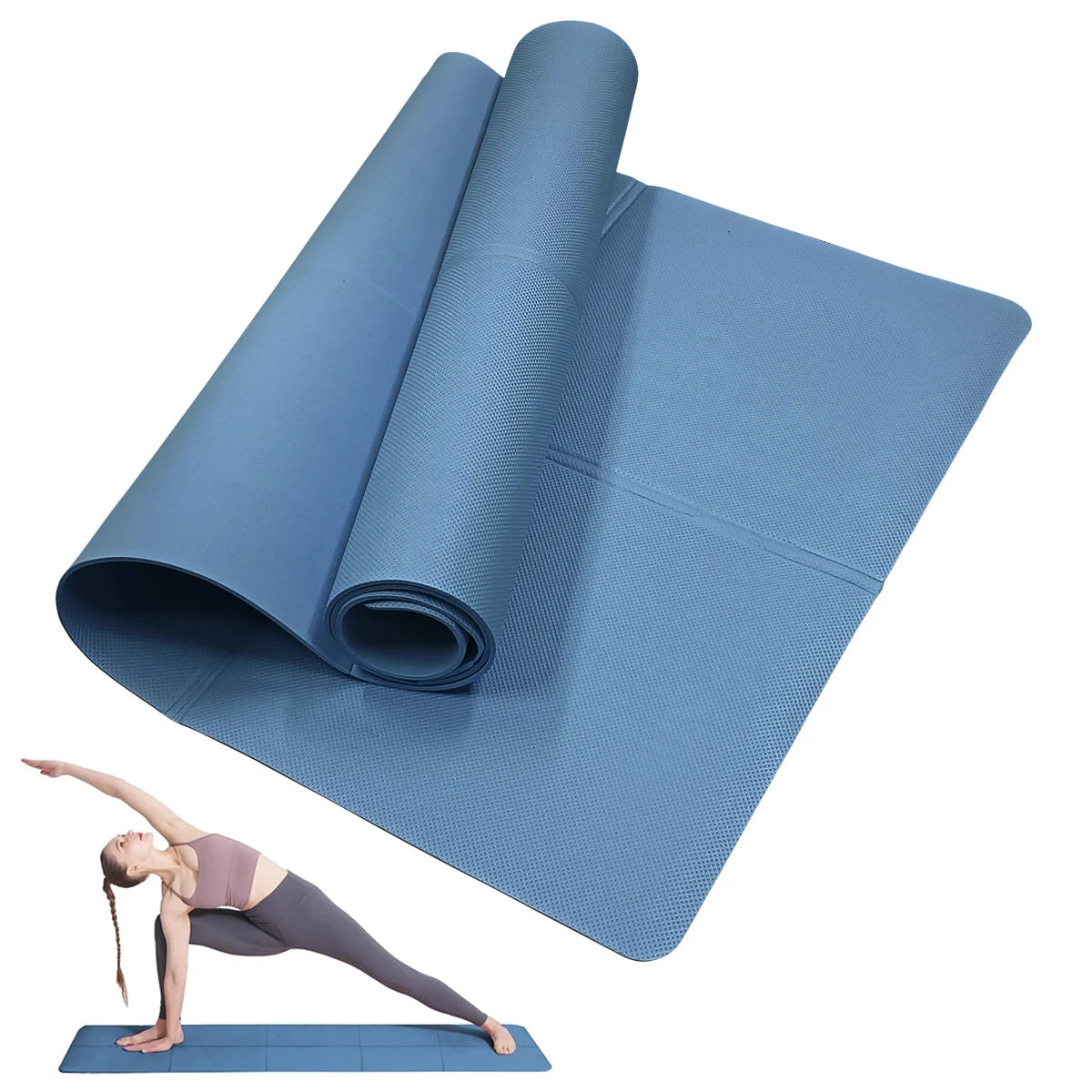 Blue 4mm EVA yoga mat with textured anti-slip surface