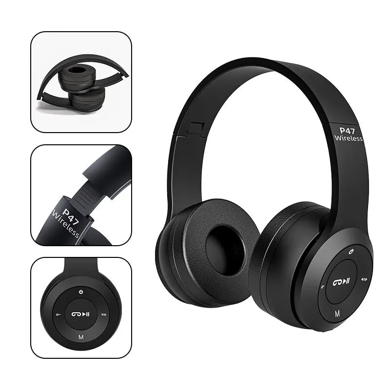P47 Wireless Bluetooth Headphones by Cedar & Moore, black foldable over-ear headset.