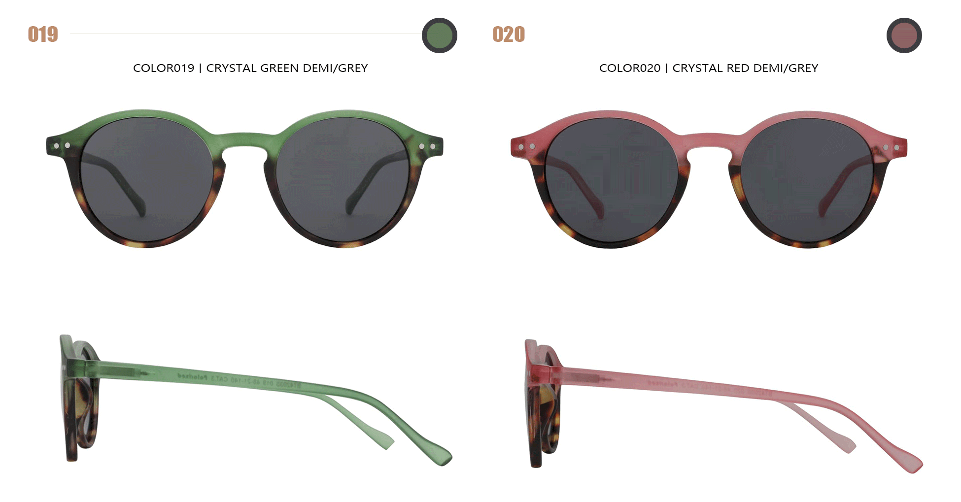Retro polarized sunglasses, small round gold frame with dark grey lenses